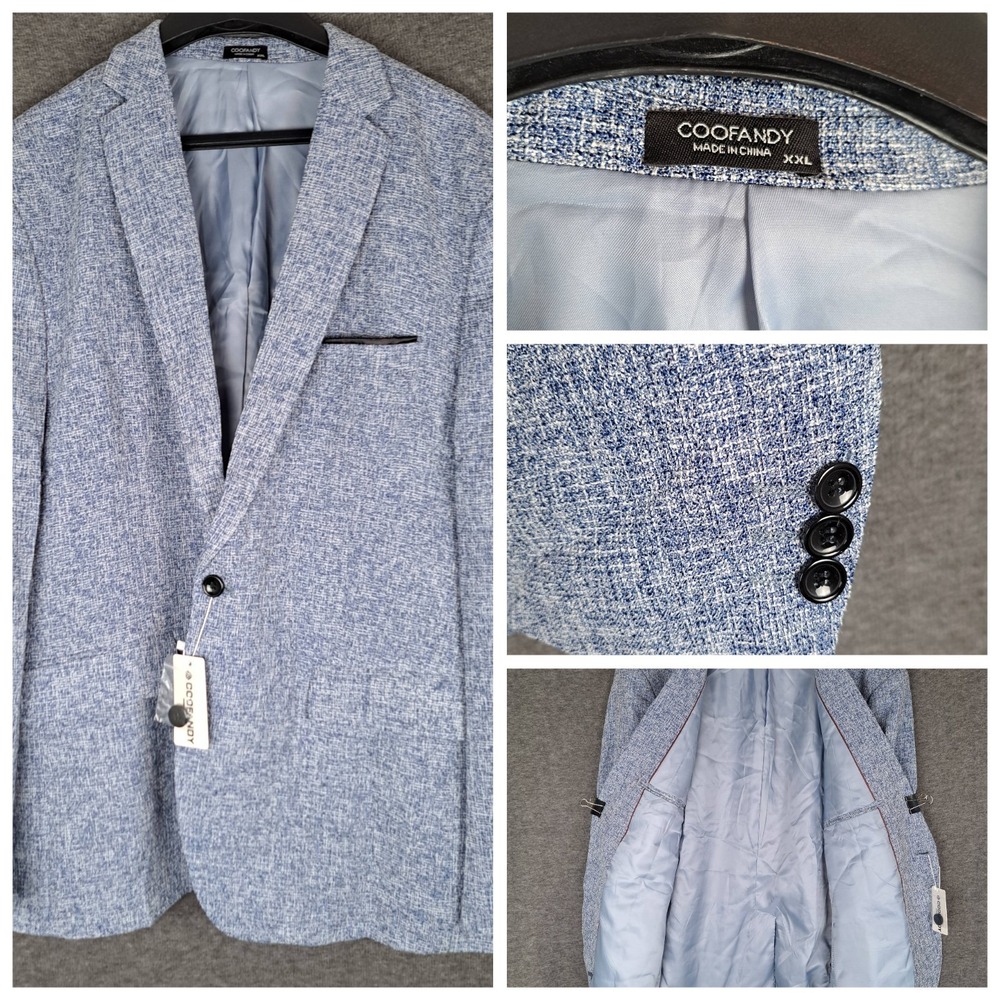 COOFANDY Men's Casual Lightweight Blazer Suit Jacket Sport Coat Blue XXL NWT